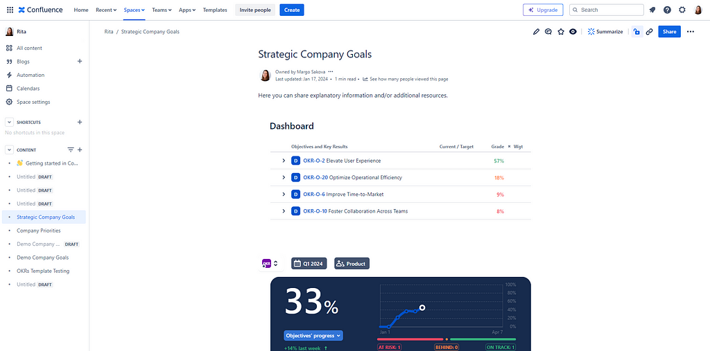 Real-time OKR Confluence Report with Oboard OKR Macros