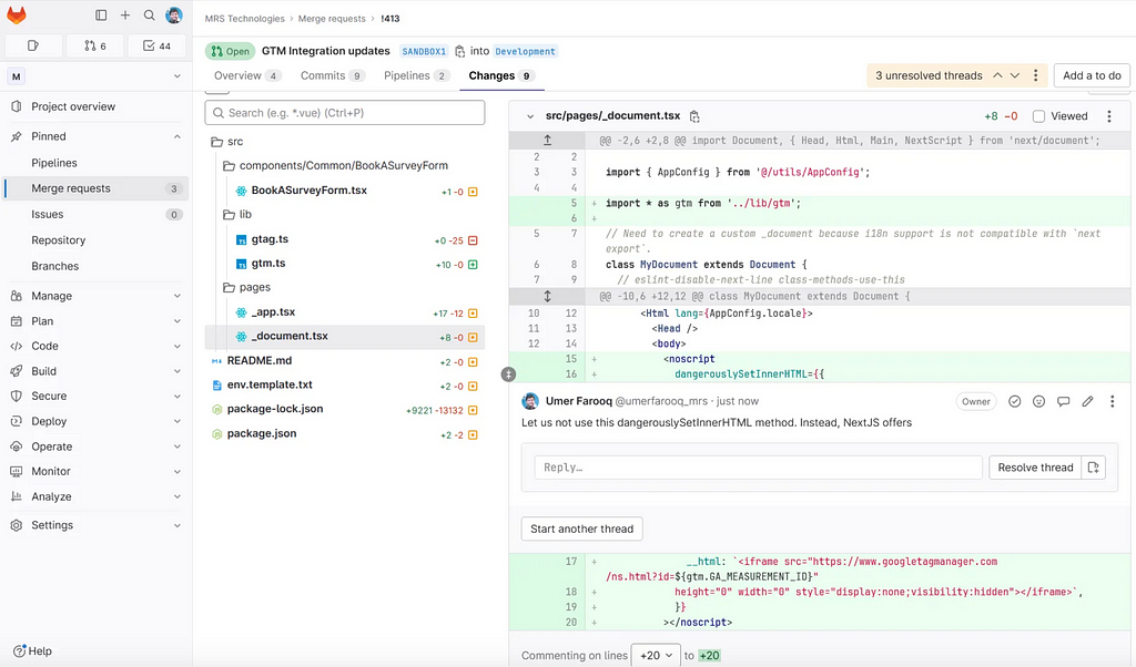 Code Review Screen on GITLab | Image taken from my “Code Review for Beginners” blog written by Umer Farooq