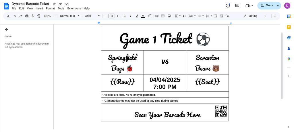 Create a ticket template on Google Docs