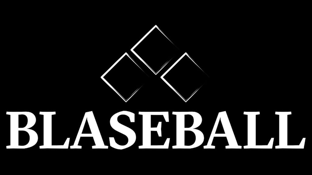 the word BLASEBALL in heavy text underneath an abstracted set of baseball bases.