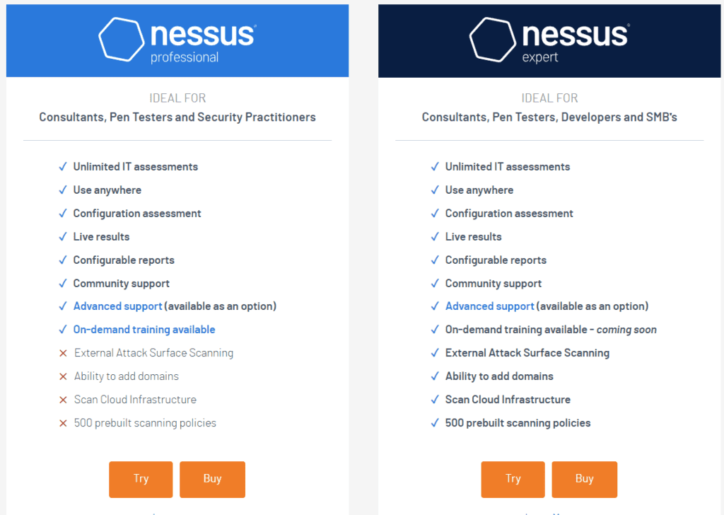 Nessus Features and Options wit download links page