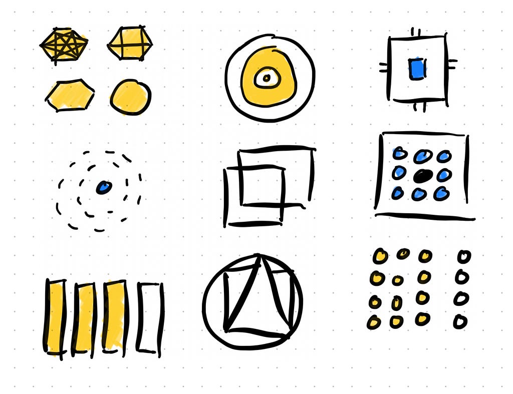 Hand drawn illustration of various symbols, representing different psychological principles