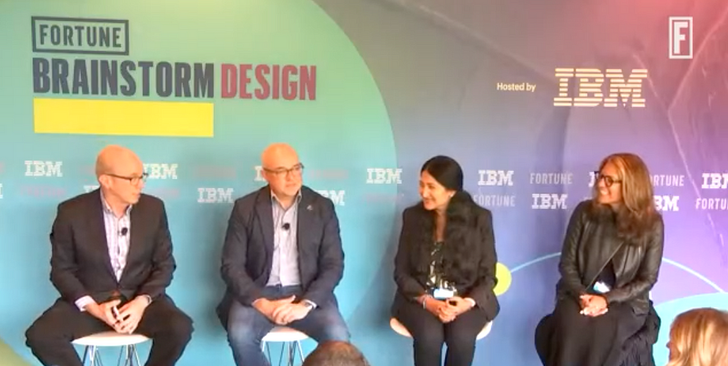 Billy Seabrook (VP, Global Chief Design Officer at IBM) discussing design thinking wins with other design leaders at the Fortune Brainstorm Design conference in May 2022.