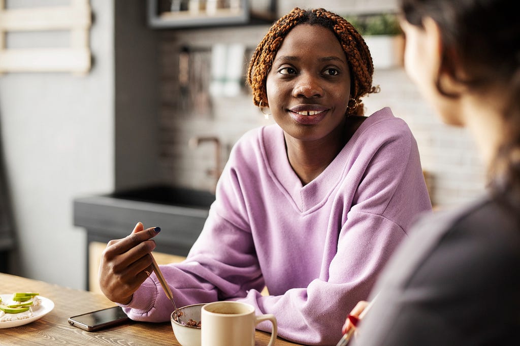 Two people holding a conversation.