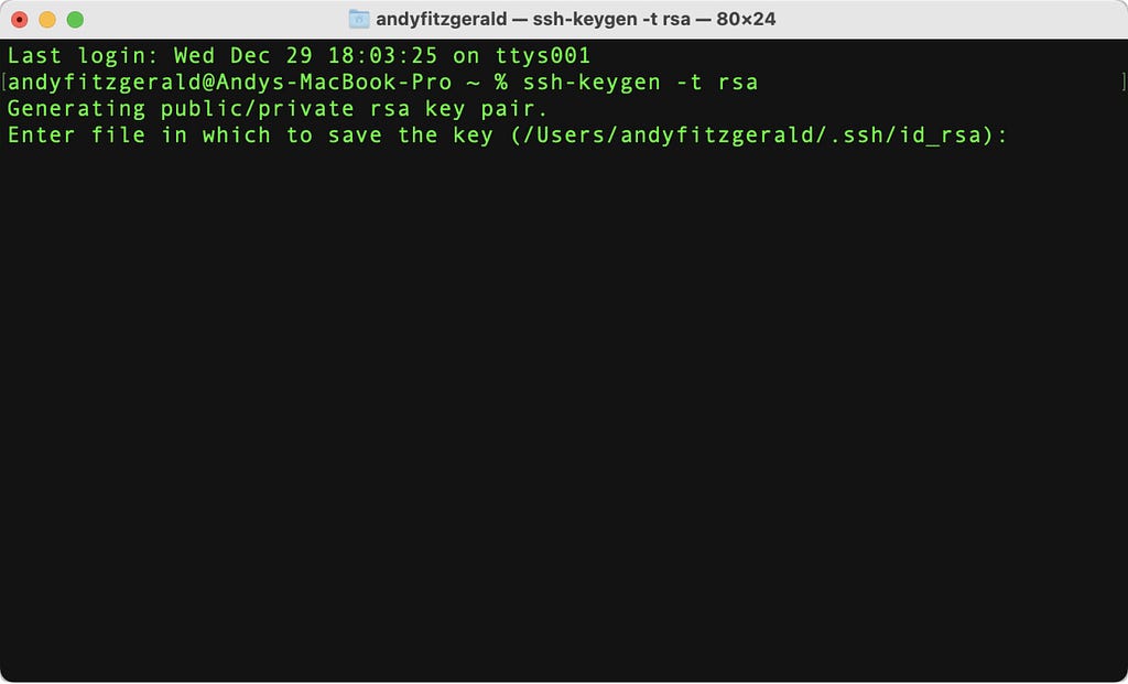 Screenshot of a terminal window showing the generation of an RSA key pair