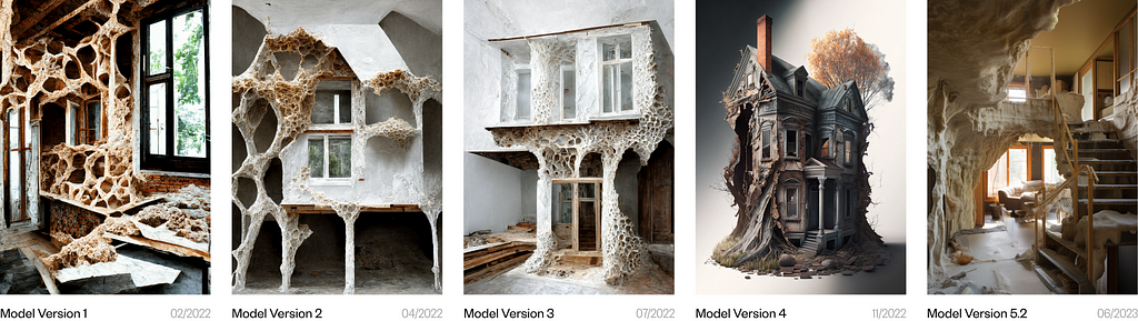 AI generated images with the prompt: Renovating old house with biomaterials