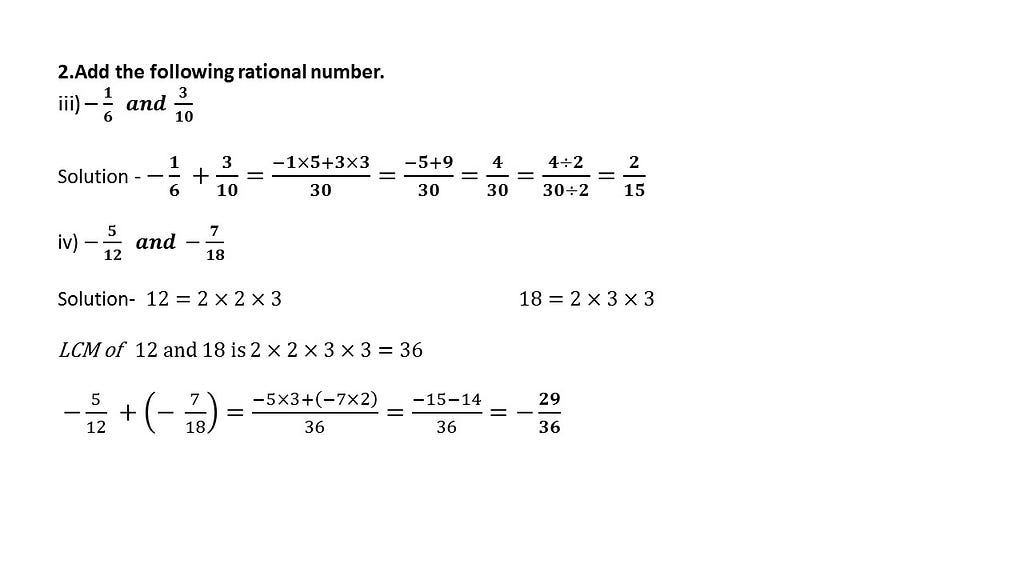 Addition of rational numbers questions
