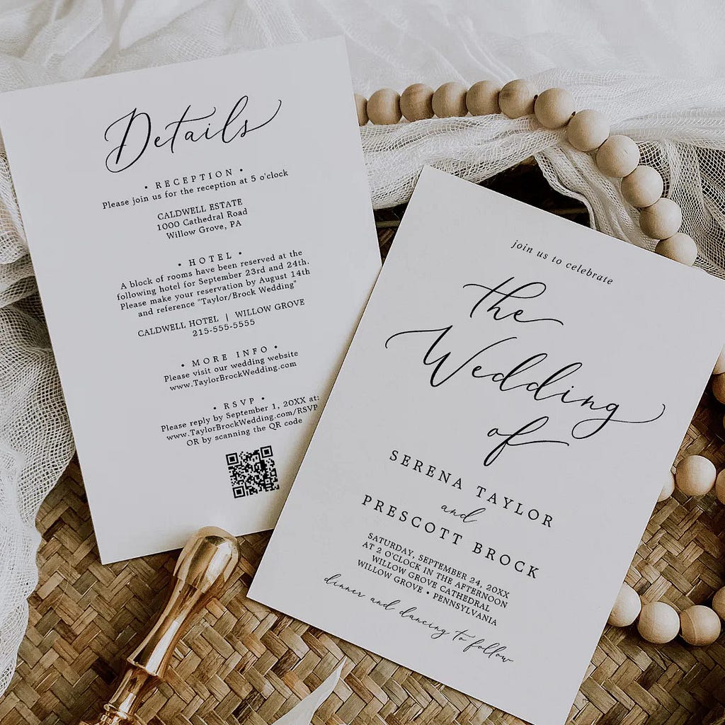 Delicate Black All In One QR Code Wedding Invitation | Zazzle