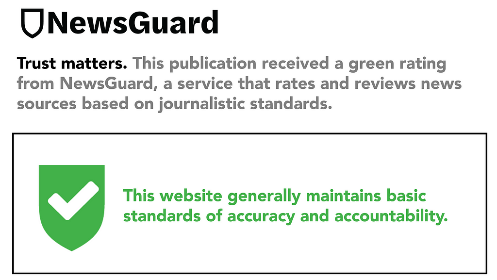 NewsGuard logo with green symbol to denote trusted news