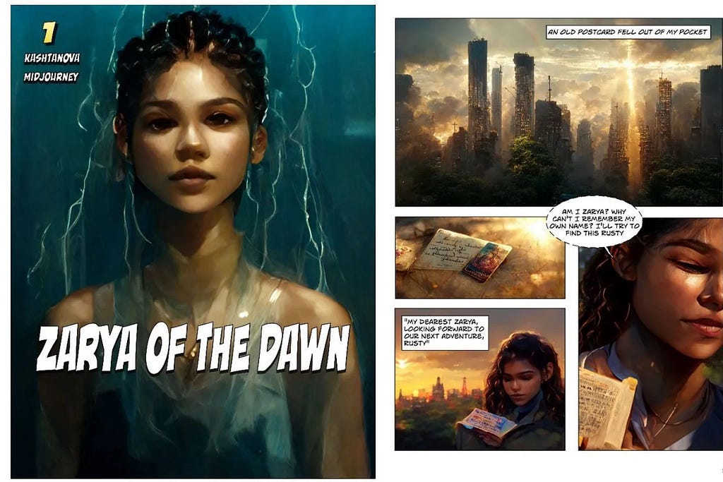 A reproduction of the cover page and the second page of Zarya of the Dawn, from the US Copyright Office’s letter.