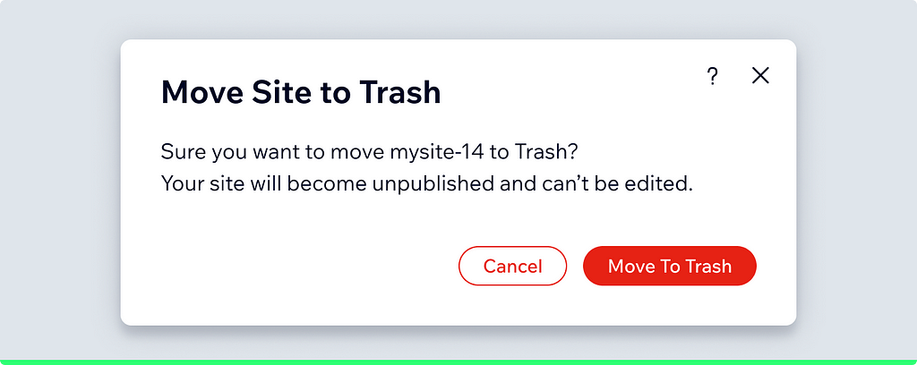 A modal, where main call to actions are labeled as “Move to Trash” and “Cancel”