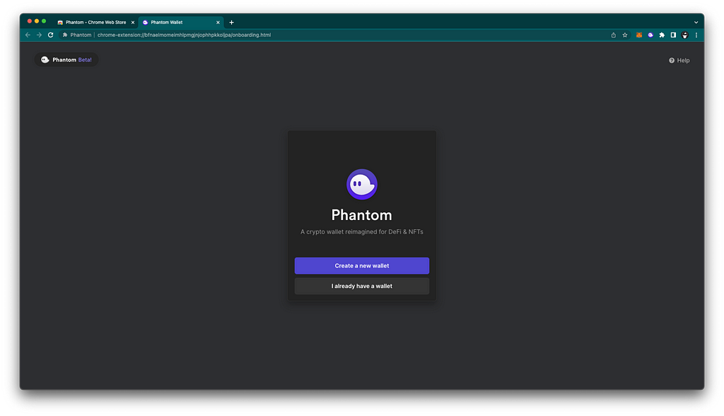 Phantom onboarding site welcome page