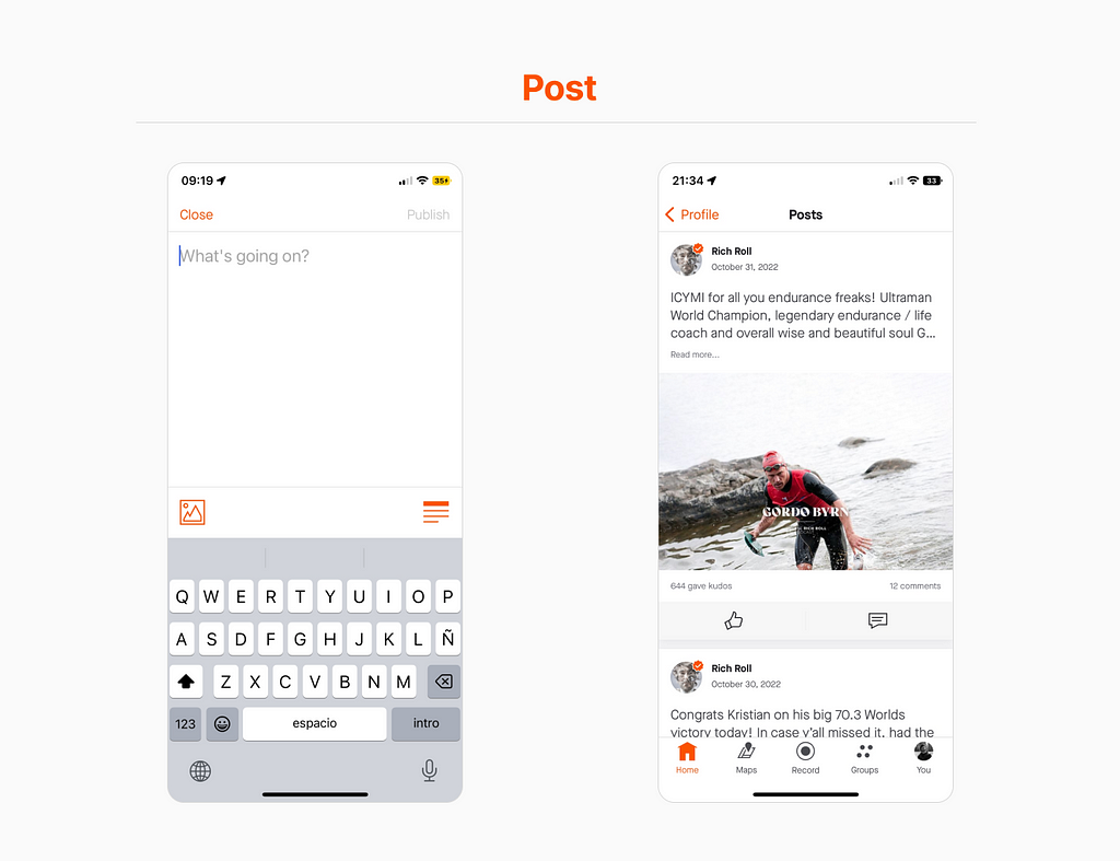 Screenshot showing Strava’s Post and Feed Features