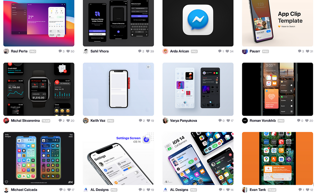 Screenshot from Dribbble to show some ios14 visual explorations