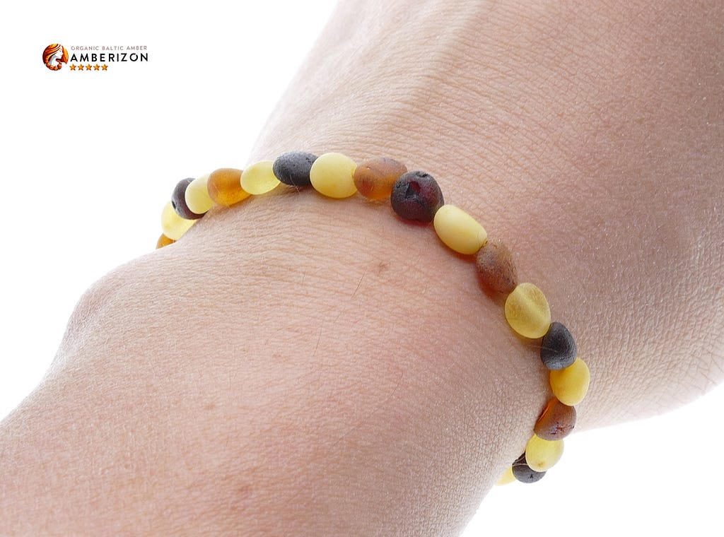 MULTICOLORED RAW AMBER BRACELET — UNPOLISHED BEAN SHAPE BEADS