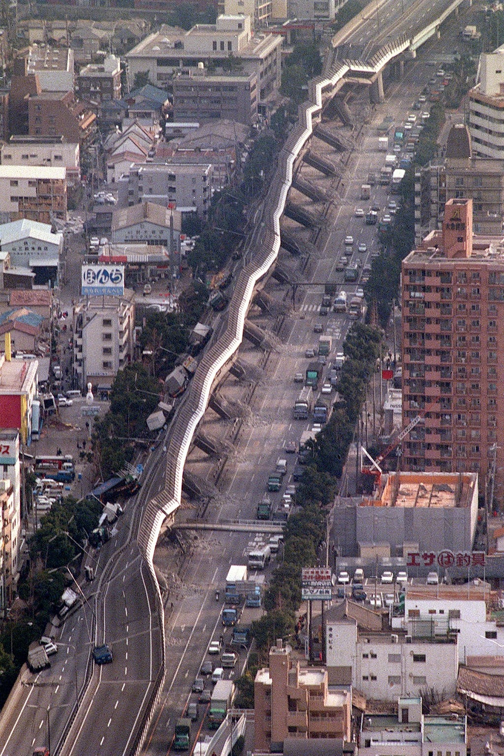 Collapsed elevated highway in Kobe Japan from 1995 earthquake