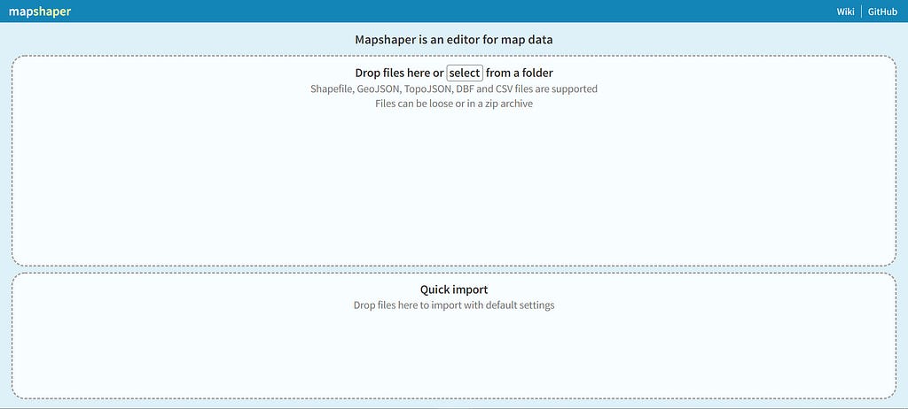 mapshaper 的上傳檔案頁面