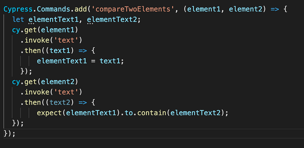 Custom command to compare texts extracted from two elements.
