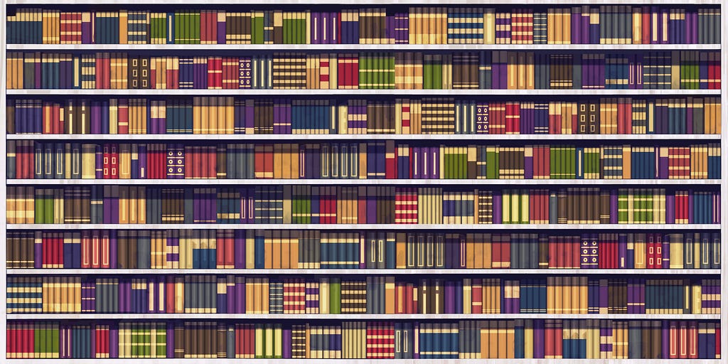 Illustration of over loaded book shelves