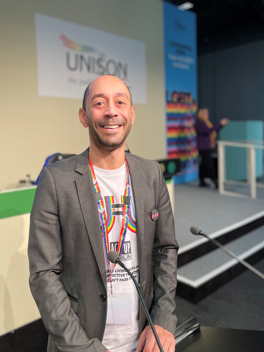 Ant Babajee at the rostrum at the UNISON LGBT+ Conference 2023