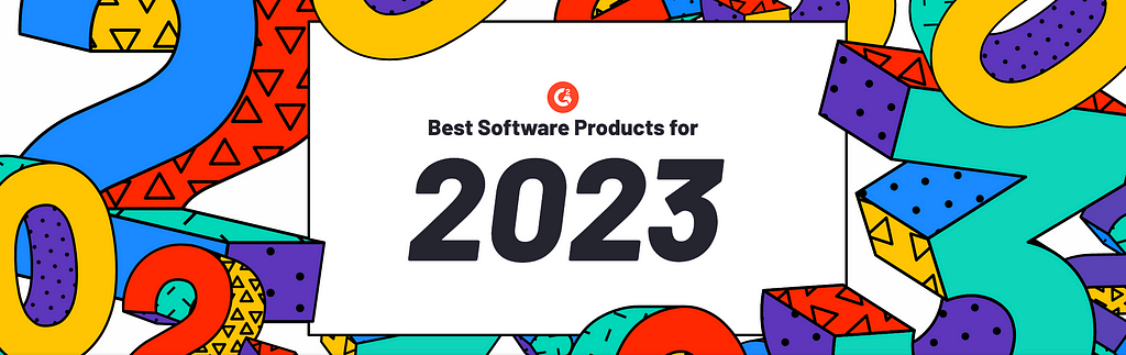 G2.com logo with colorful background that says — 2023 best software.