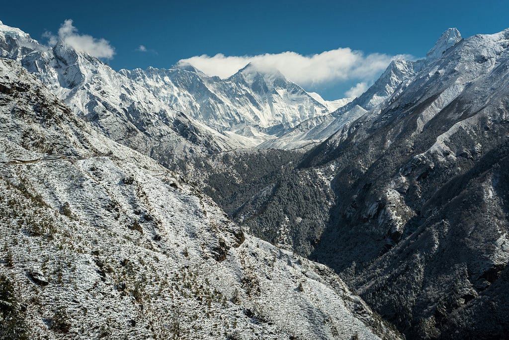 Image of Mount Everest Base camp, which lies in Nepal.