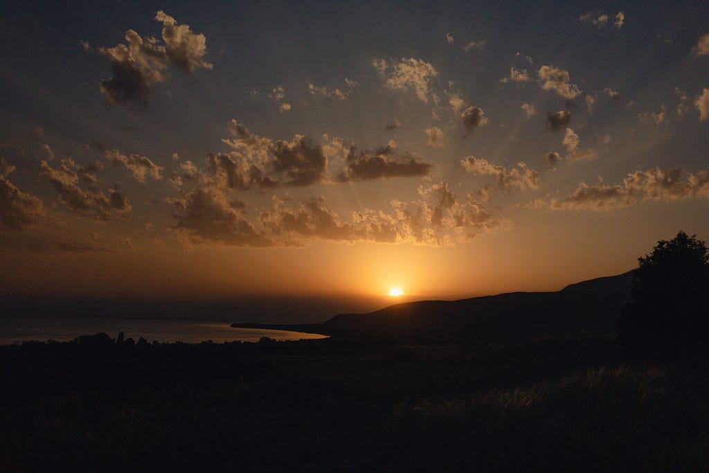 Sunset over Sevan lake near Daranak, Armenia