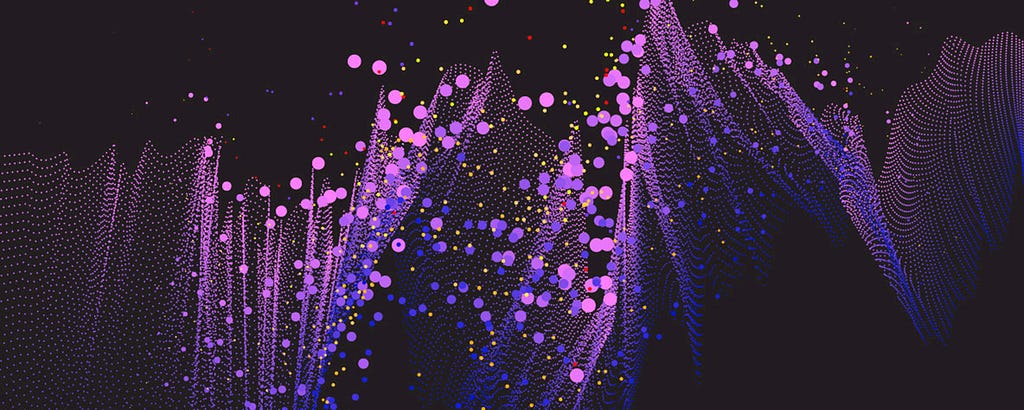 Abstract image of a web of purple dots floating in a dark space