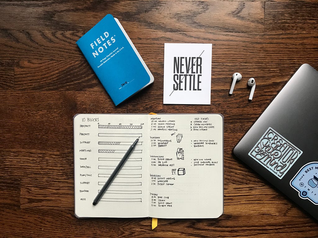 A Journal on a wooden desk