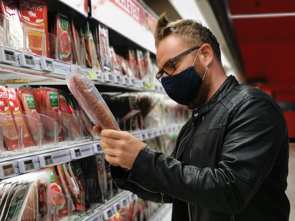 Peter is shopping in a grocery store