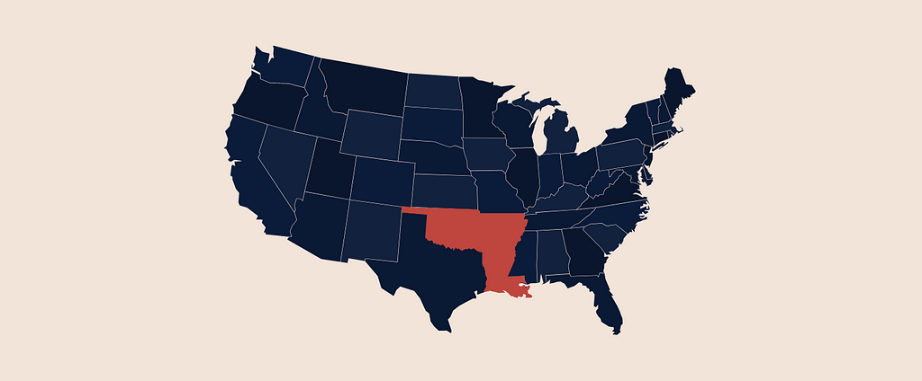 Map Arkansas, Louisiana and Oklahoma who have partnered together to form the HALO Hydrogen Hub