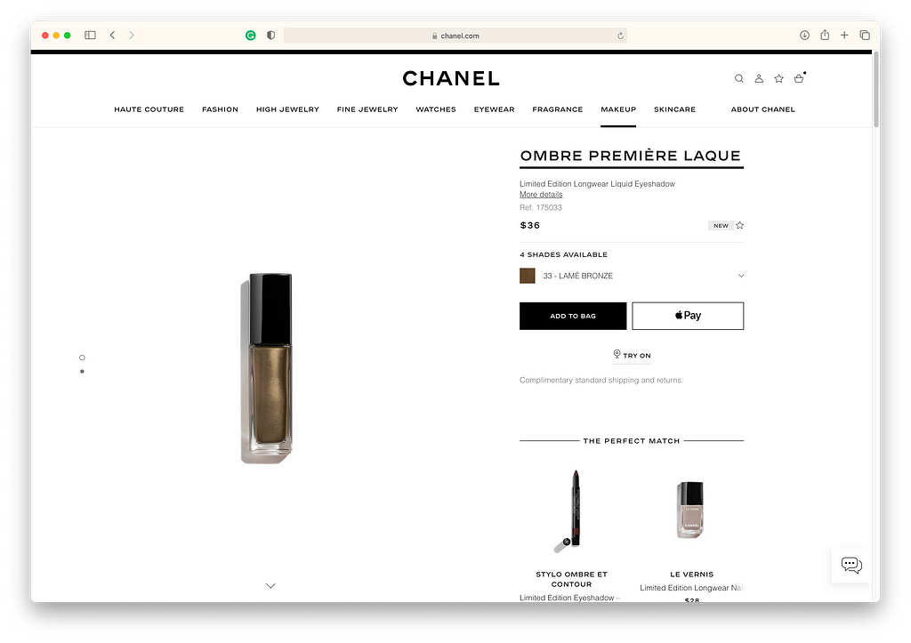 An image on chanel.com of a liquid eyeshadow