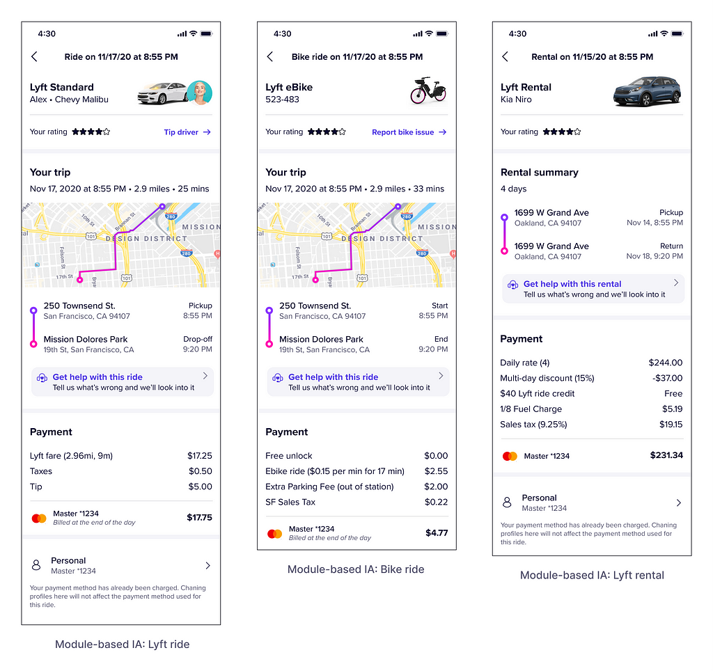 More early explorations for scaling the new IA to other Lyft offerings