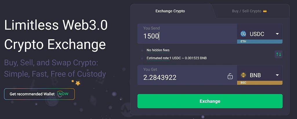 Exchange USDC for BNB with ChangeNow