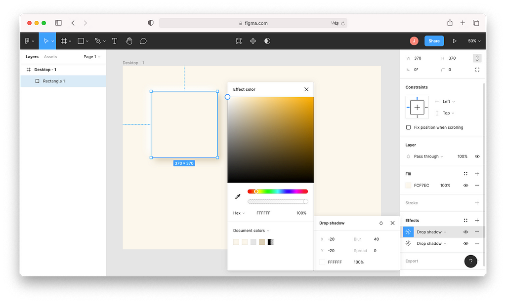 To create a neumorphic design in Figma, give your shapes a more soft shadow by adjusting the drop-shadow’s blur and color under “effects.”