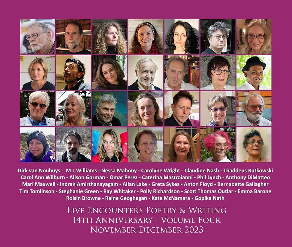 Images of poets for the Live Encounters Poetry & Writing 14th Anniversary Volume Four November-December 2023