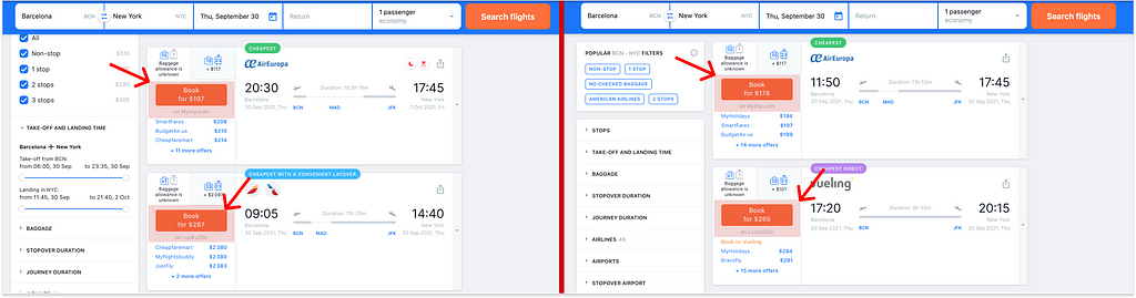 Available flight in different countries