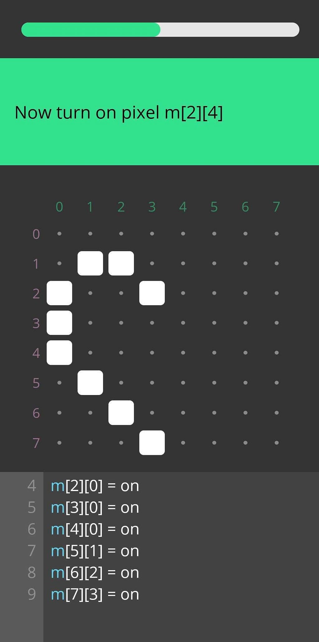 A screen shot of numbered grid with code written in the shape of a heart.