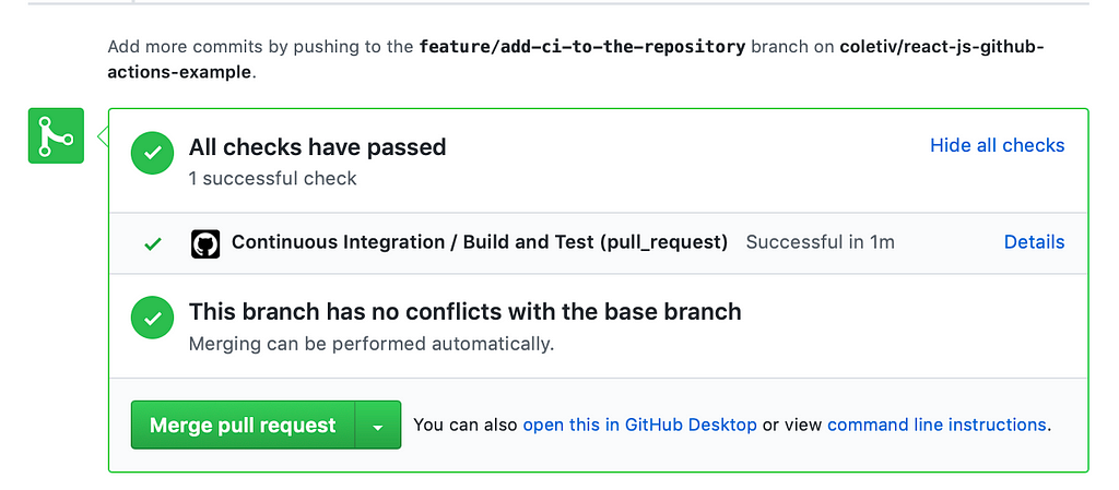 Github workflow reporting back to the pull request