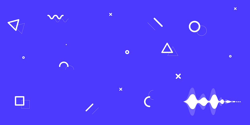 Blue background with a smattering of fun geometric shapes in white
