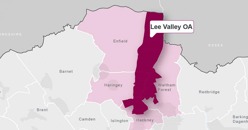 Map showing the Lee Valley Opportunity Area