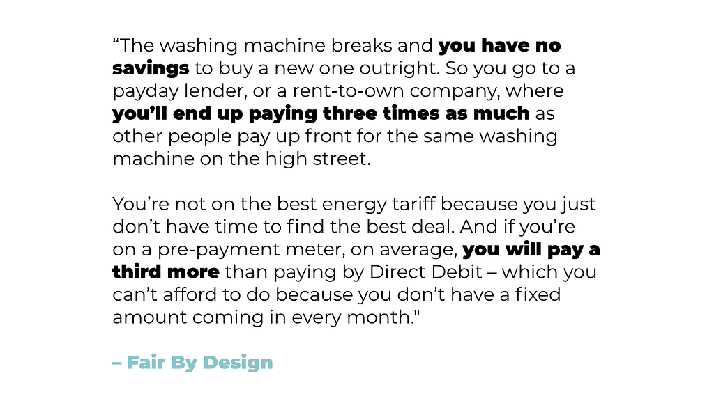 Quote explaining the extra cost of being poor. Full description of quote is included at the end of this article.