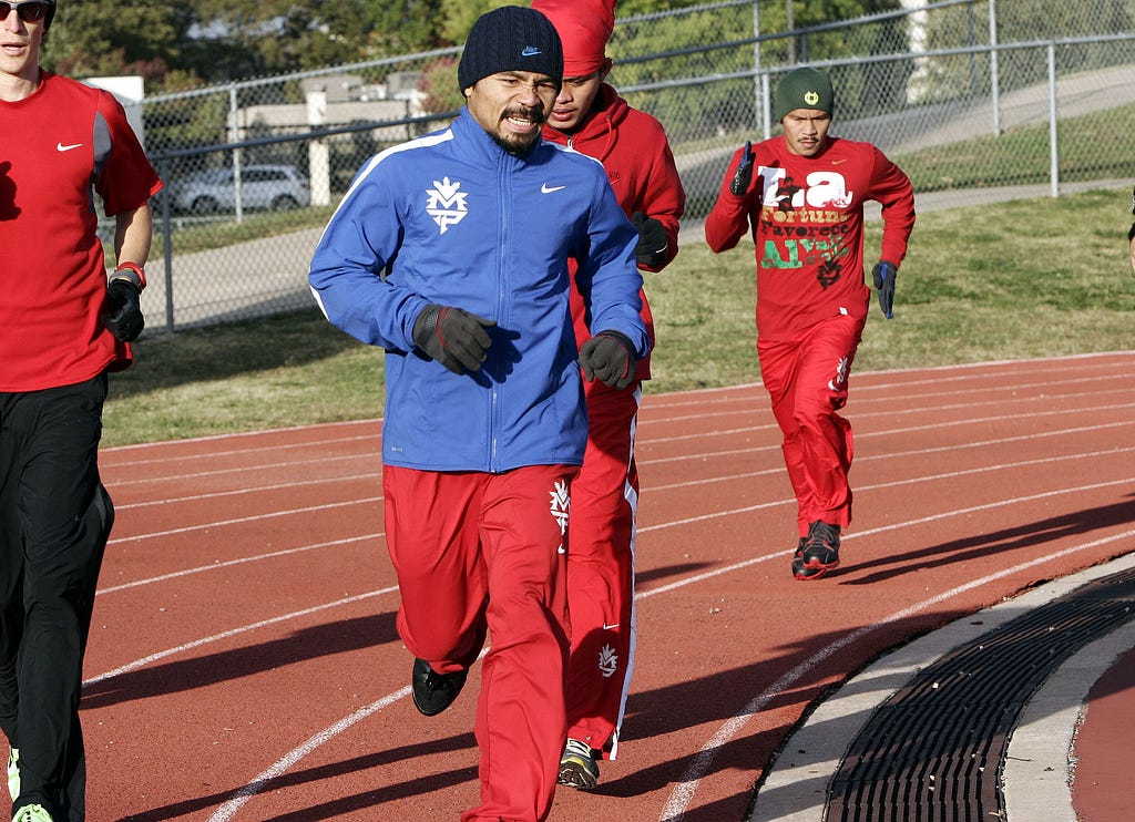 Professional boxer Manny Pacquiao, like many boxers, improves his conditioning for a fight by running.