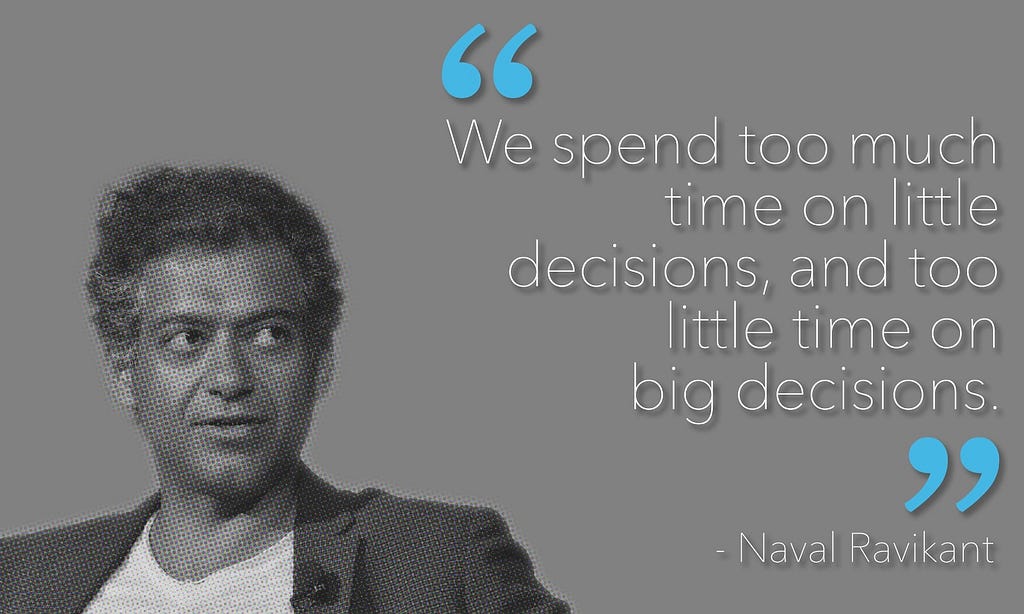 We spend too much time on little decisions, and too little time on big decisions — Naval Ravikant