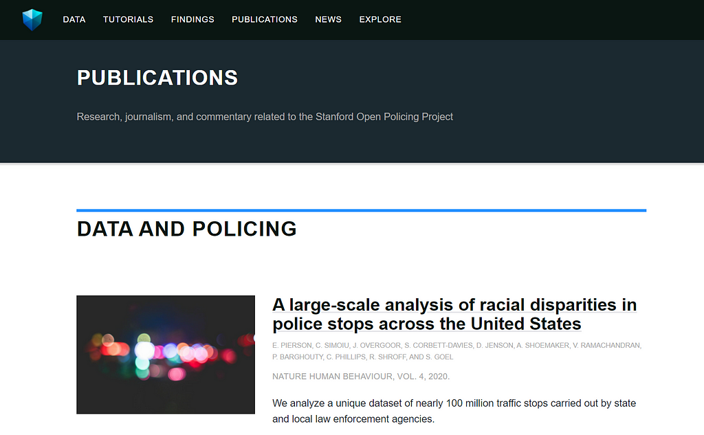 THE STANFORD OPEN POLICING PROJECT Publication
