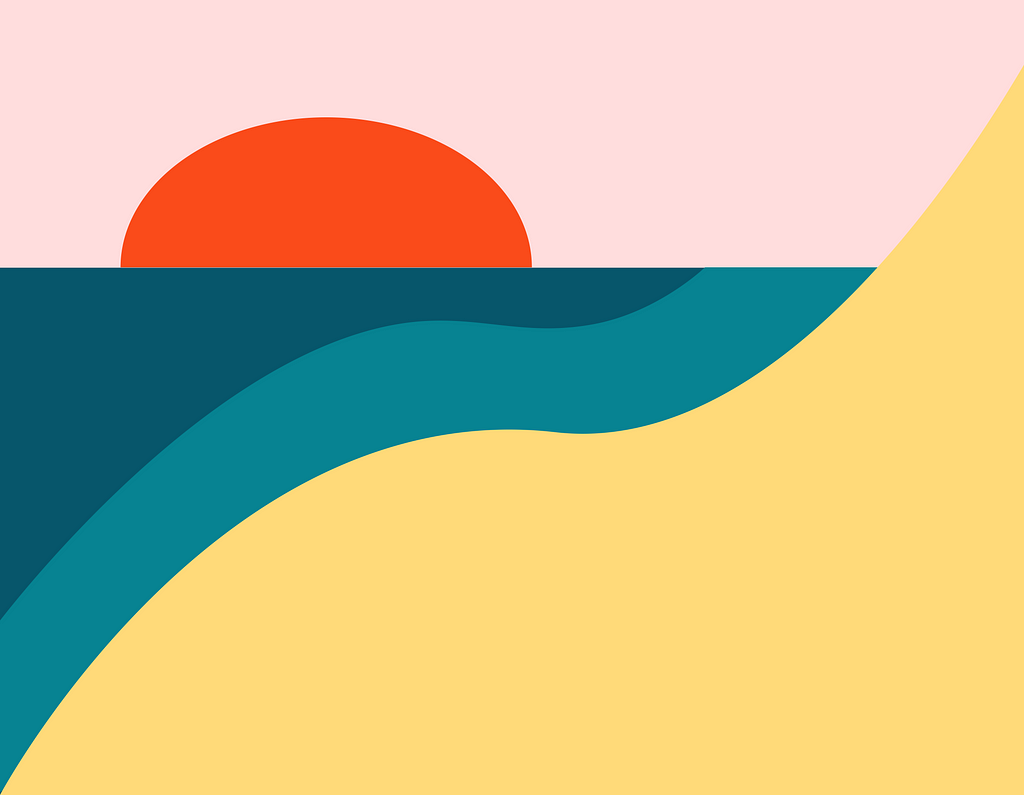 Illustration showcasing a real world example using triadic color design schemes. We’ve created a sunset at the beach.