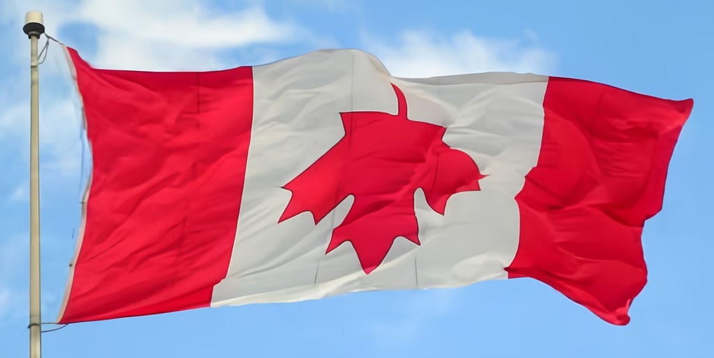 Flag of Canada flying upside down; indicating distress