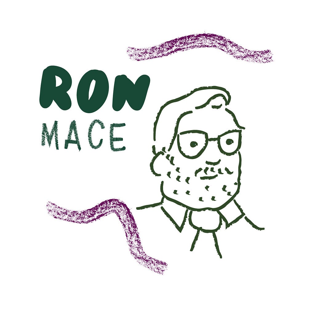 Sketch of Ron Mace, person with beard and glasses