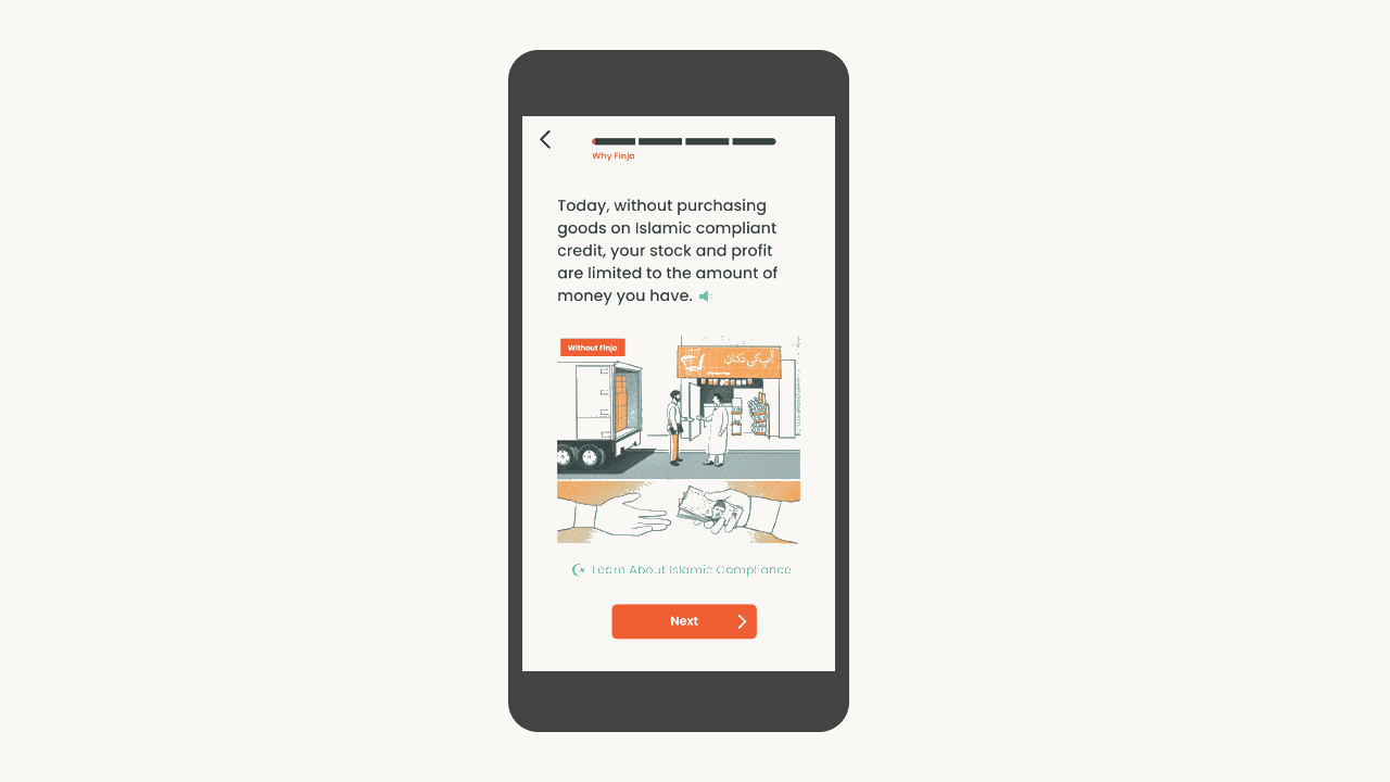 A series of introductory gifs created using localized imagery to relay how a Finja credit loan allows retailers to buy more stock.