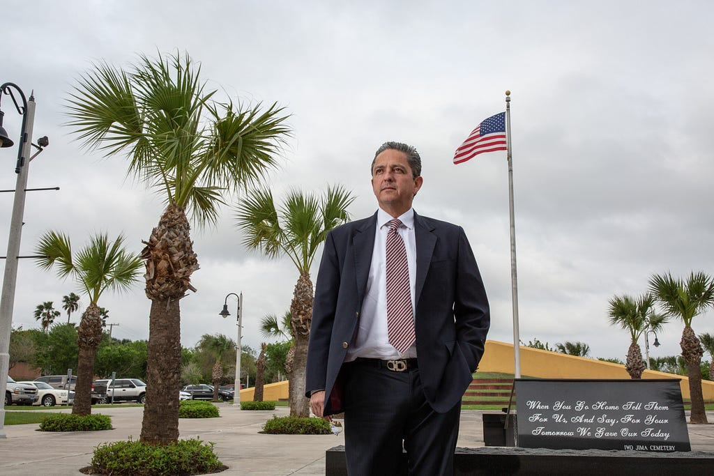 Jaime Diez stands in front of the Federal Courthouse in Brownsville, Texas